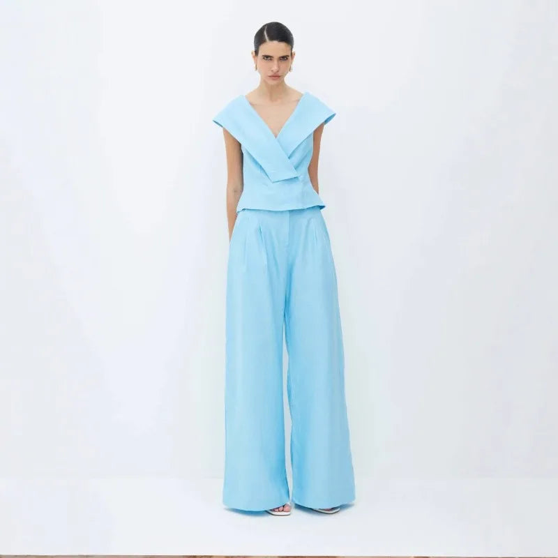 Conjunto Feminino blusa Decote V Calça Pantalona