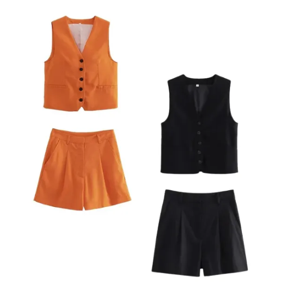 Conjunto Feminino em Alfaiataria Gizelle - Colete e Shorts no Linho (Promoção Compre 1 Leve 2)