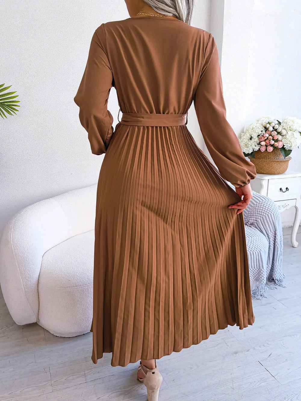 Vestido Longo Decote V Plissado