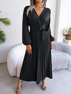 Vestido Longo Decote V Plissado