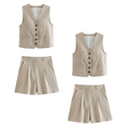 Conjunto Feminino em Alfaiataria Gizelle - Colete e Shorts no Linho (Promoção Compre 1 Leve 2)