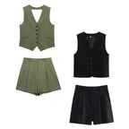 Conjunto Feminino em Alfaiataria Gizelle - Colete e Shorts no Linho (Promoção Compre 1 Leve 2)