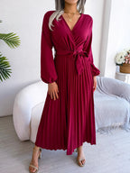 Vestido Longo Decote V Plissado